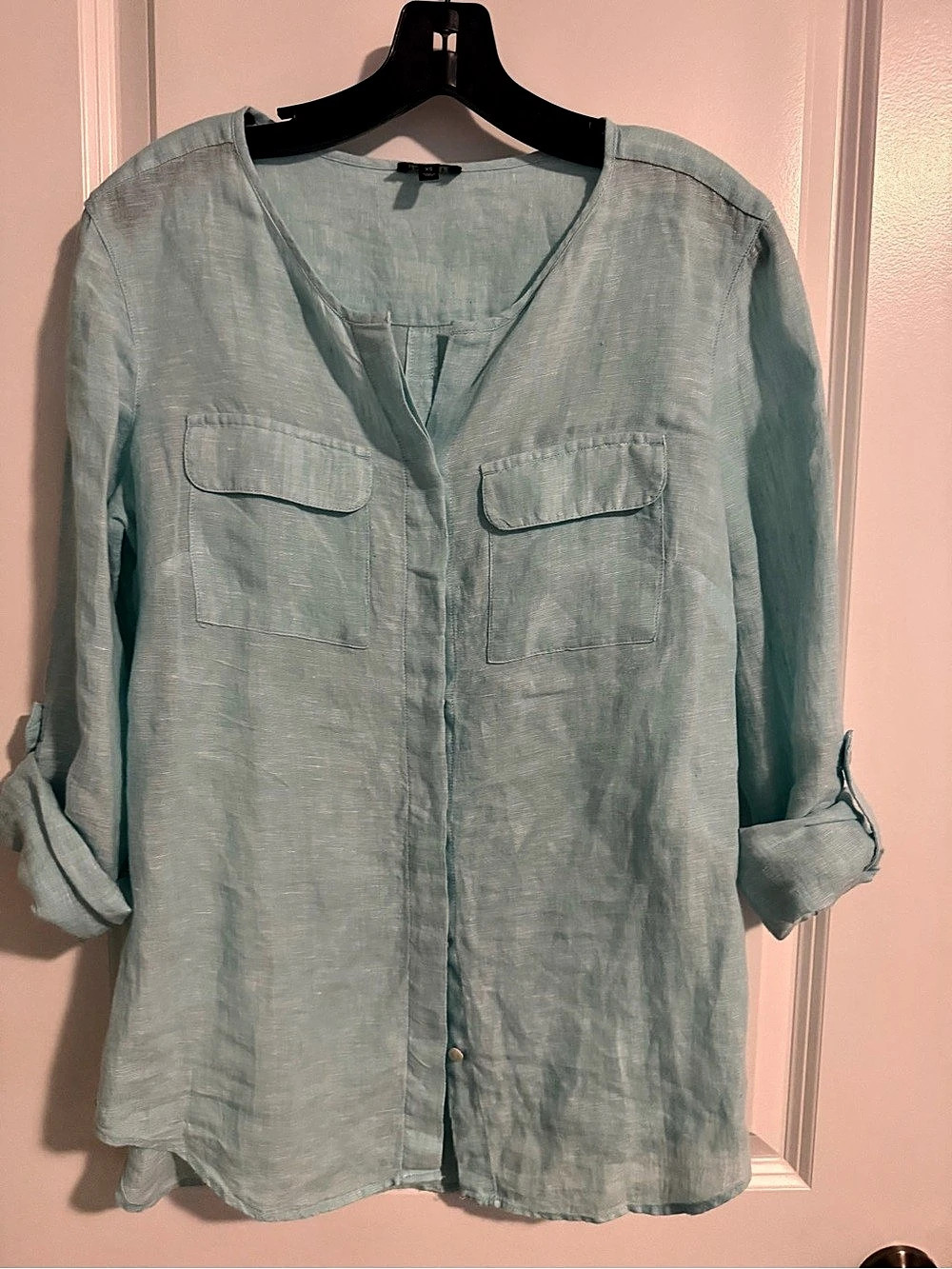 Talbots Linen Everyday Relaxed Shirt Linen Button Front Shirt Blue XS